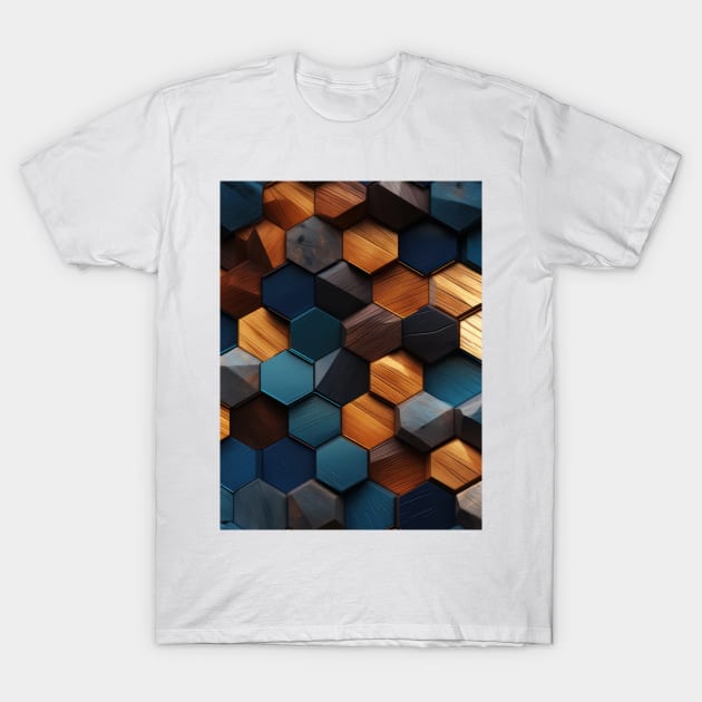 Geometric Timber: Crystalline Hexagons in Amber and Blue T-Shirt by star trek fanart and more